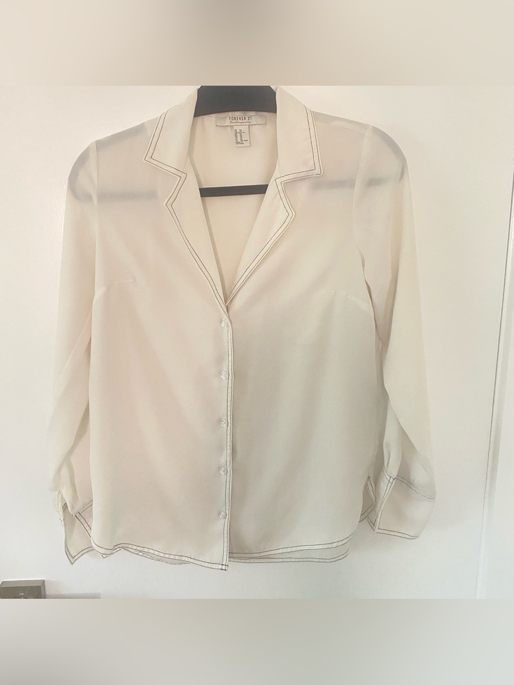 Forever 21 Ivory Sheer Blouse with Contrast Stitching